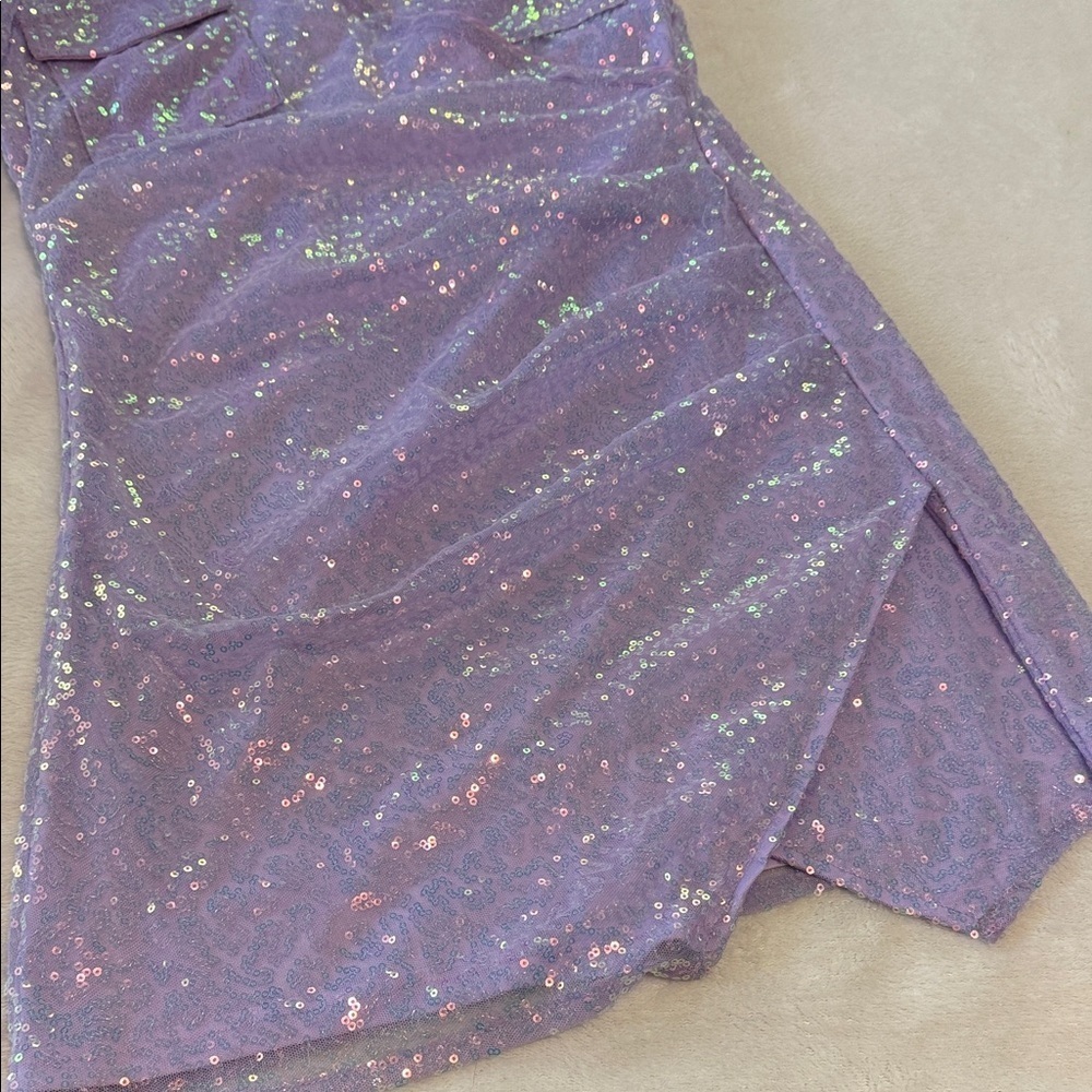 Les Lis Purple Lavender Iridescent Sequin Mini Dress - Picture 13 of 13
